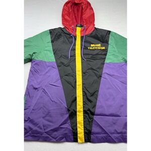 MTV Music Television Colorblock Windbreaker Jacket Mens XL Hooded Retro